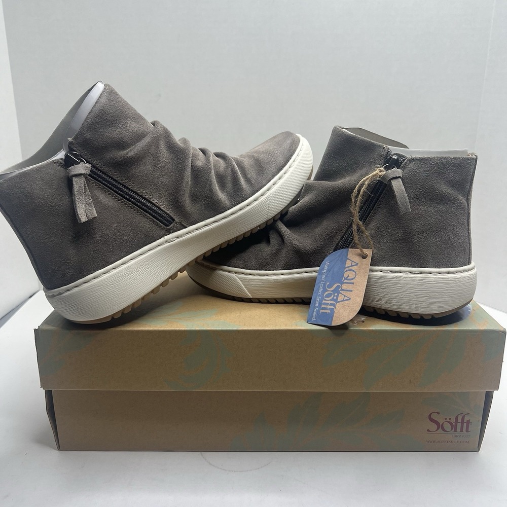 Sofft Waydell Aqua Women’s 6.5 M Taupe Waterproof Suede Sneaker Booties NIB